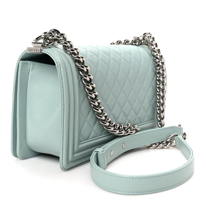 Calfskin Quilted Medium Boy Flap Light Blue