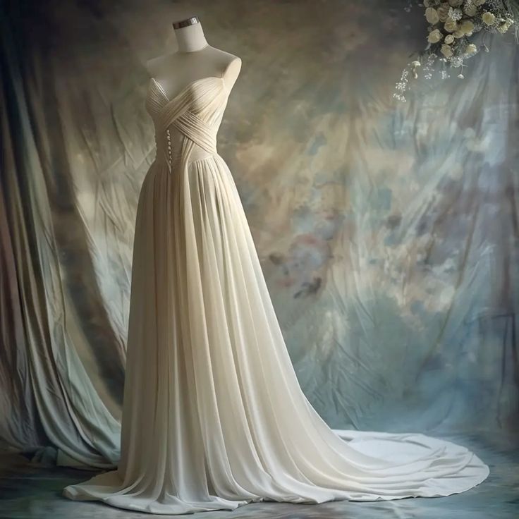 formaldressy-Wedding Dress Nude Satin Strapless Sleeveless Floor-Length Train Vintage Gown Gh6335