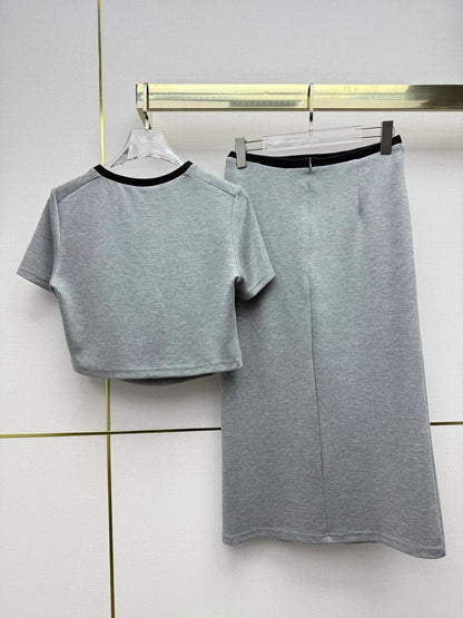 Chanel 2026 T-shirt with Skirt Set Gray Cotton 354770