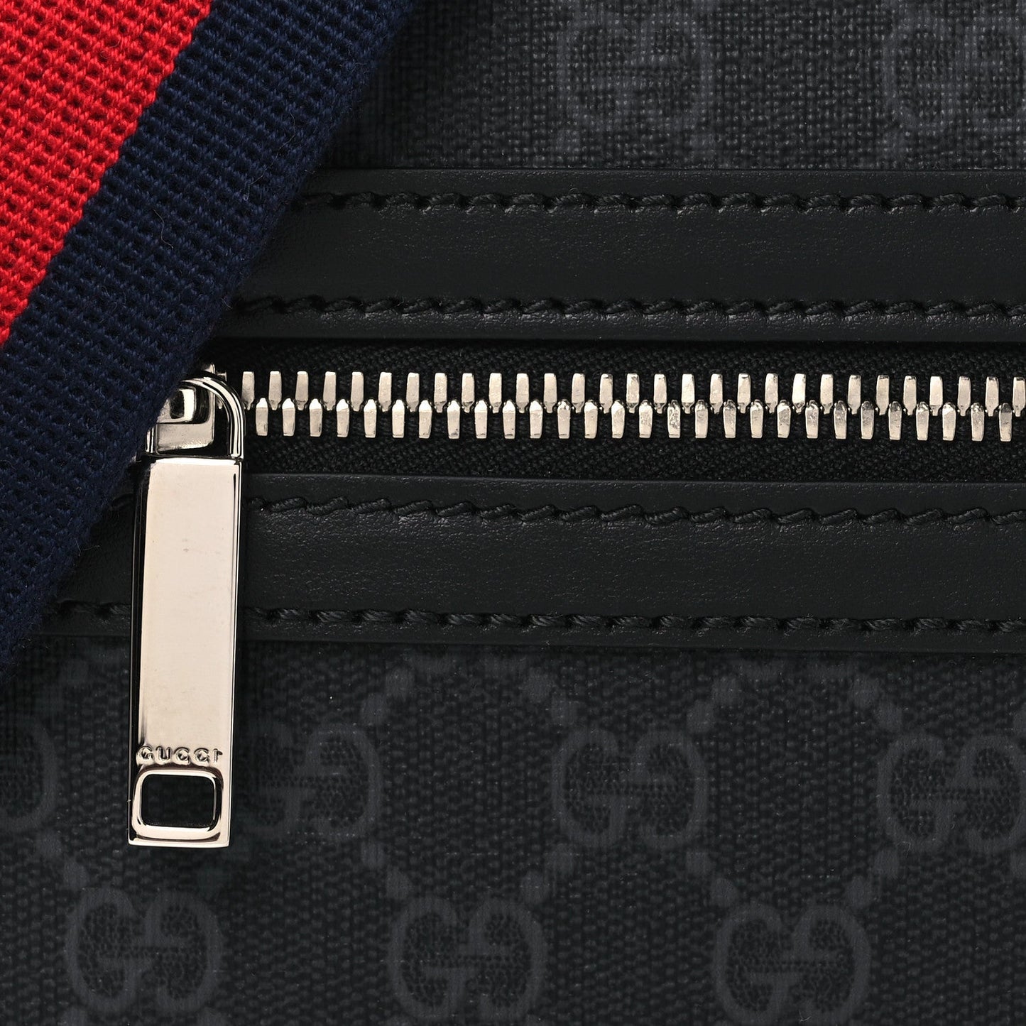 GG Supreme Monogram Calfskin Web Medium Crossbody Bag Black Grey