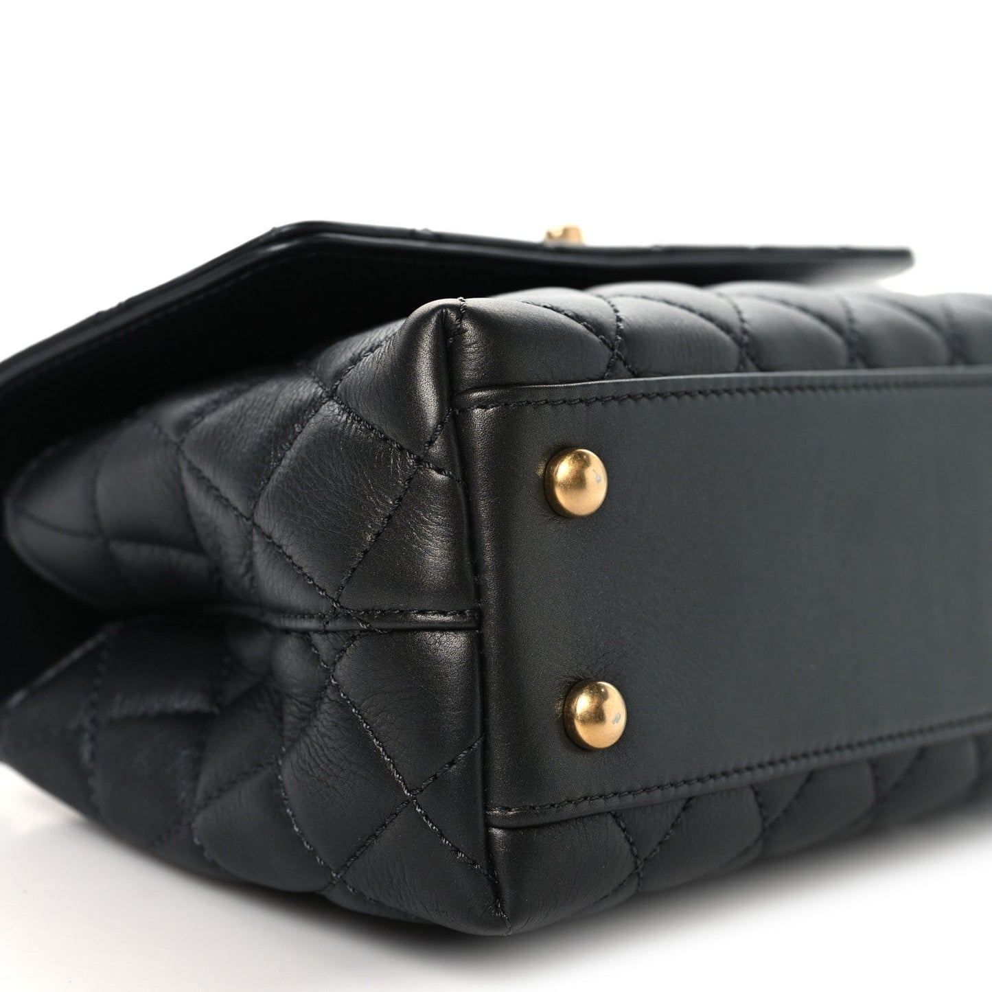 Calfskin Strass Quilted Mini Coco Handle Flap Dark Silver