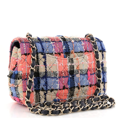 Tweed Quilted Mini Rectangular Flap Blue Orange Pink