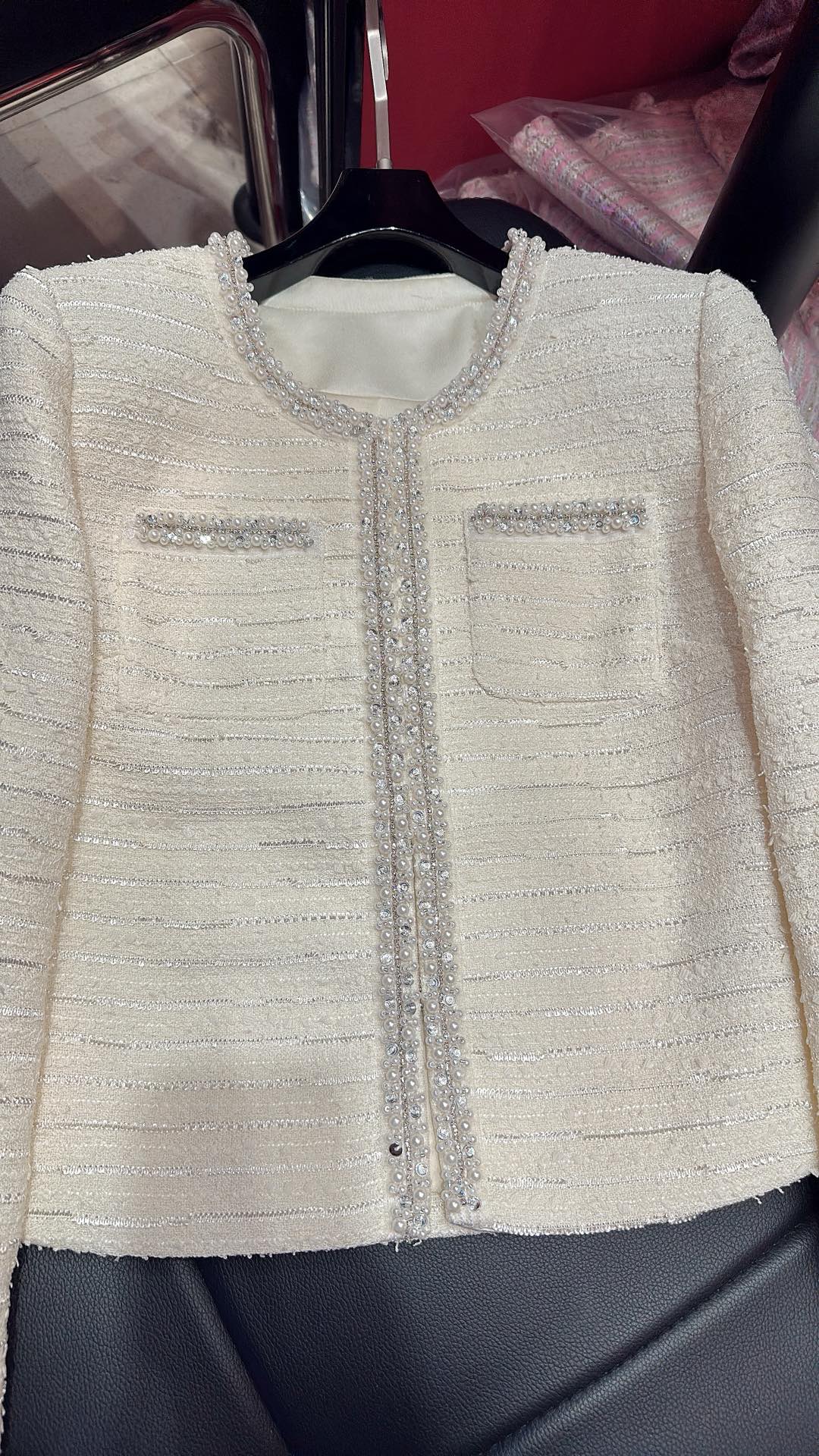 CC Hand-Made Beaded Set White Cotton