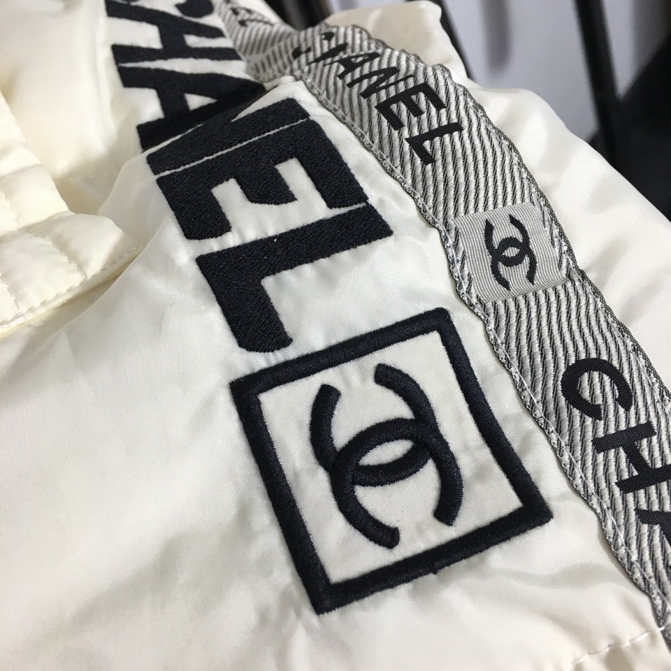 CC Logo Embroidered Letters Ribbon Stitching Long-Sleeved Hooded Cotton Jacket