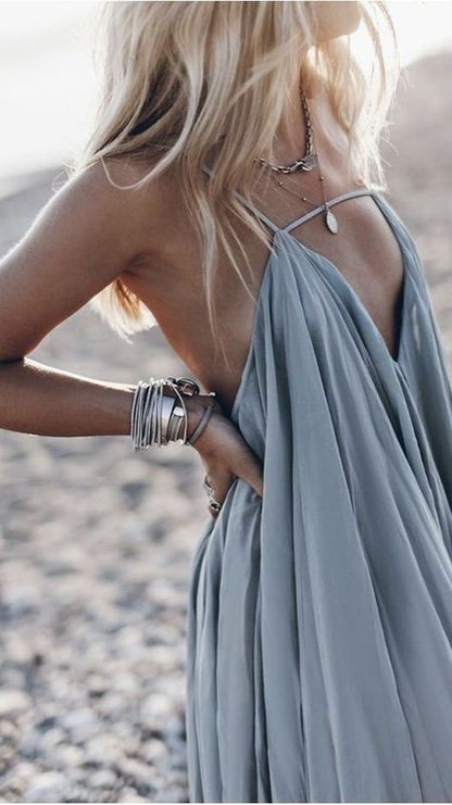 formaldressy-Blue Fashion Simple Sexy Long Chiffon Prom Dress Evening Dress Wedding Guest Party Dress Seaside Holiday Dress gh5250