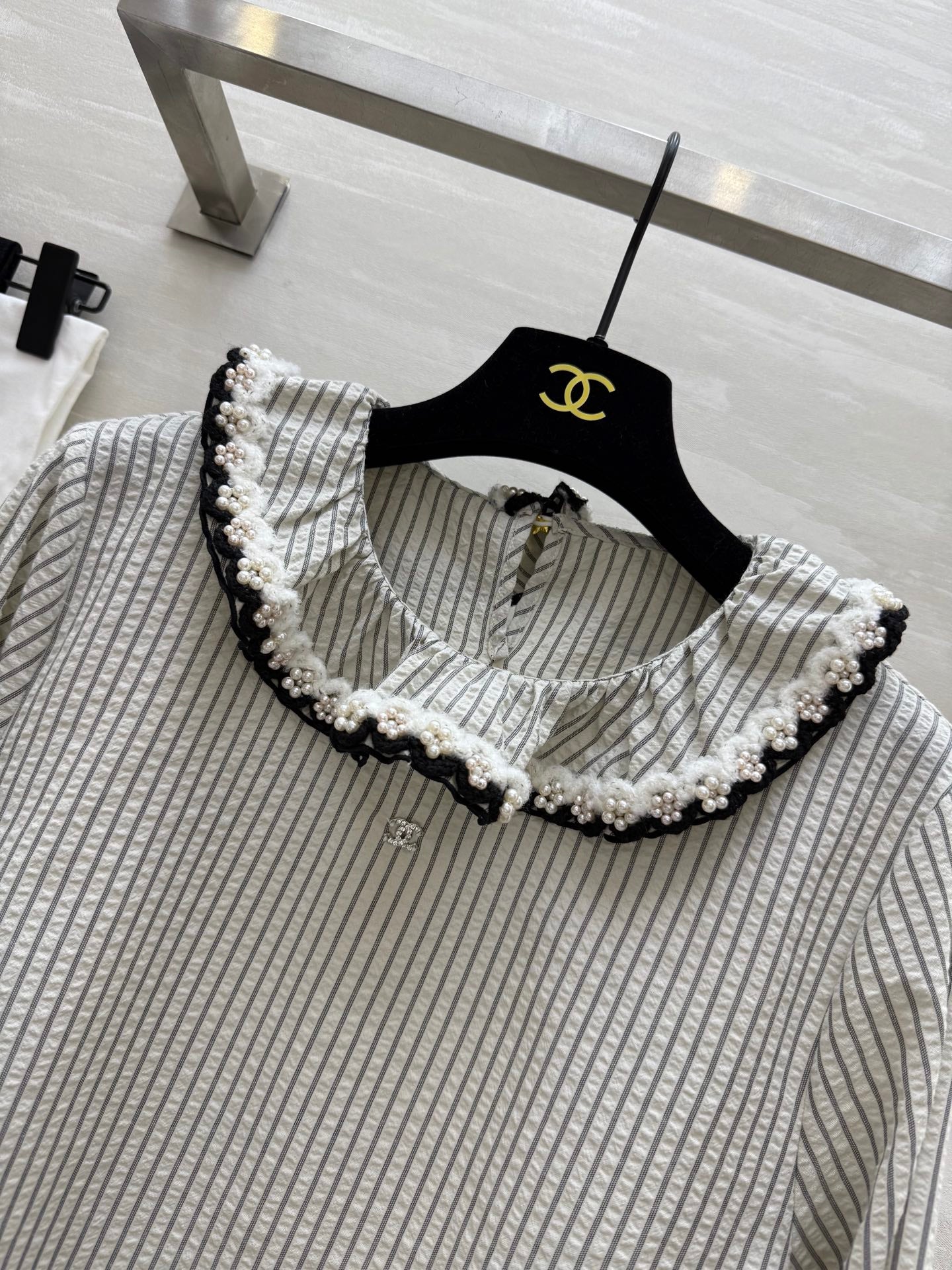 CC Vertical Striped T-shirt Gray Cotton