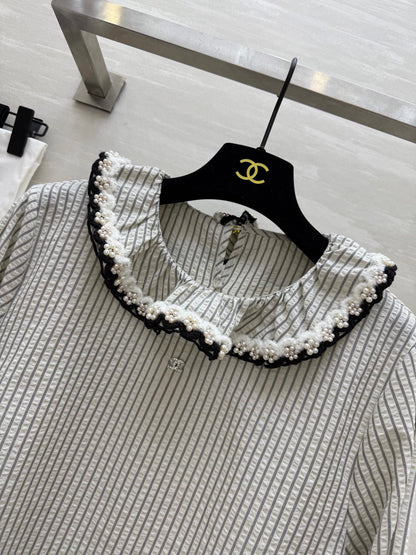 CC Vertical Striped T-shirt Gray Cotton