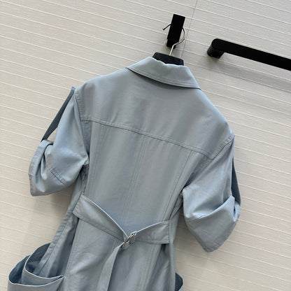 BV V-neck  Rolled-Up Sleeve Dress in Light Blue Tencel