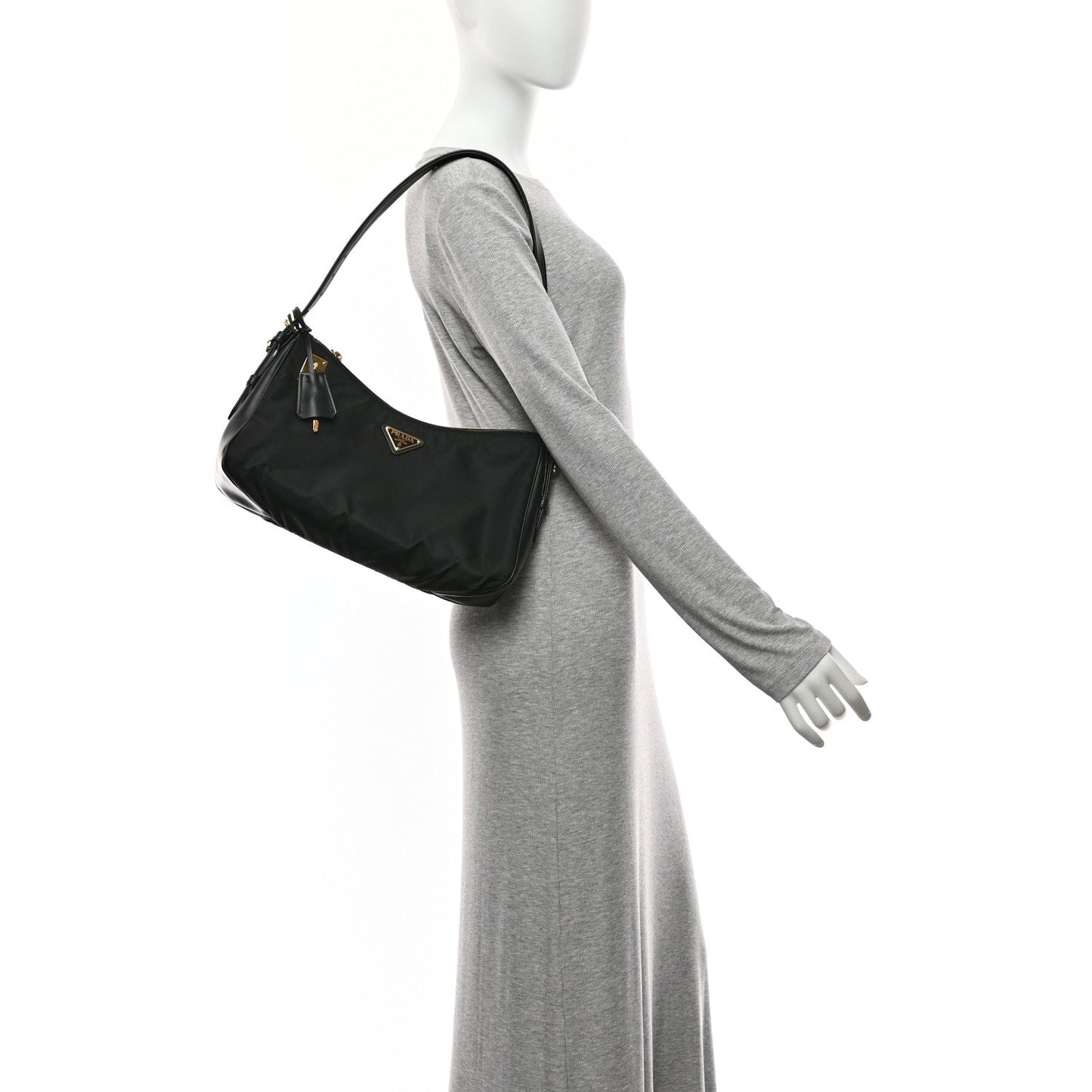 Re-Nylon Vitello Large Aimee Shoulder Bag Black