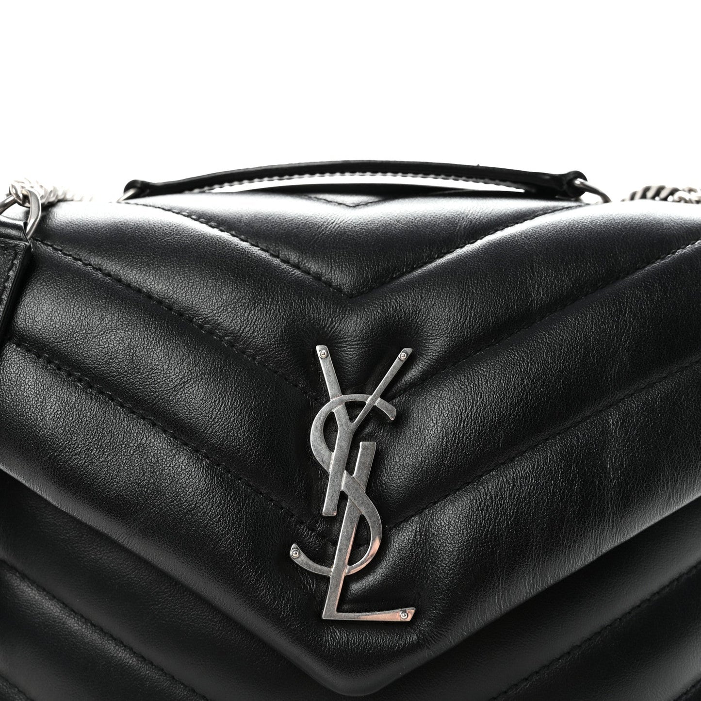 Calfskin Y Quilted Monogram Small Loulou Chain Satchel Black