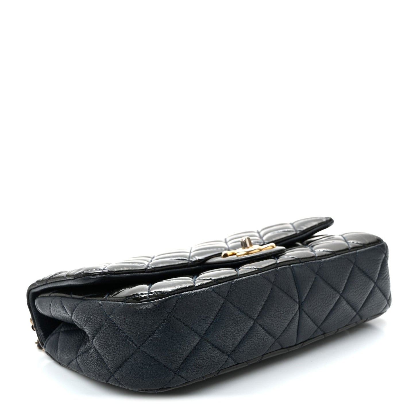 Patent Goatskin Quilted Medium CC Eyelet Flap Blue