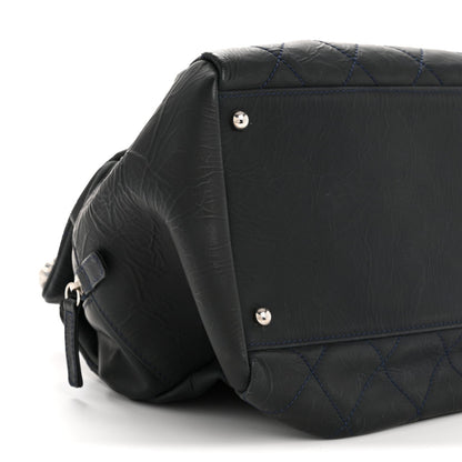 Crinkled Calfskin Grand Timeless Shopping Tote GTT Dark Blue