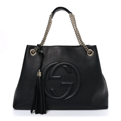 Pebbled Calfskin Medium Soho Chain Shoulder Bag Black