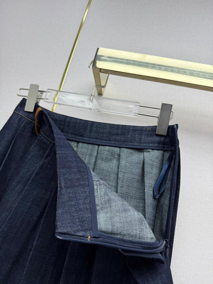 Miumiu 2026 Retro Denim Pleated Skirt Blue Cotton 351555