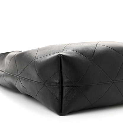 Shiny Lambskin Quilted Medium Hobo Black