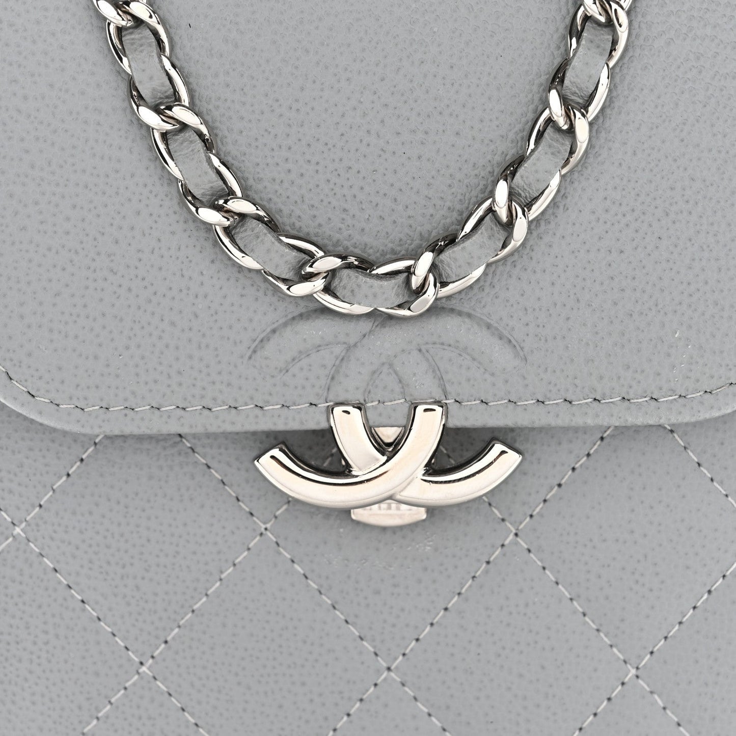 Grained Calfskin Quilted CC Box Clutch With Chain Grey