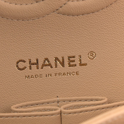 Caviar Quilted Medium Double Flap Beige