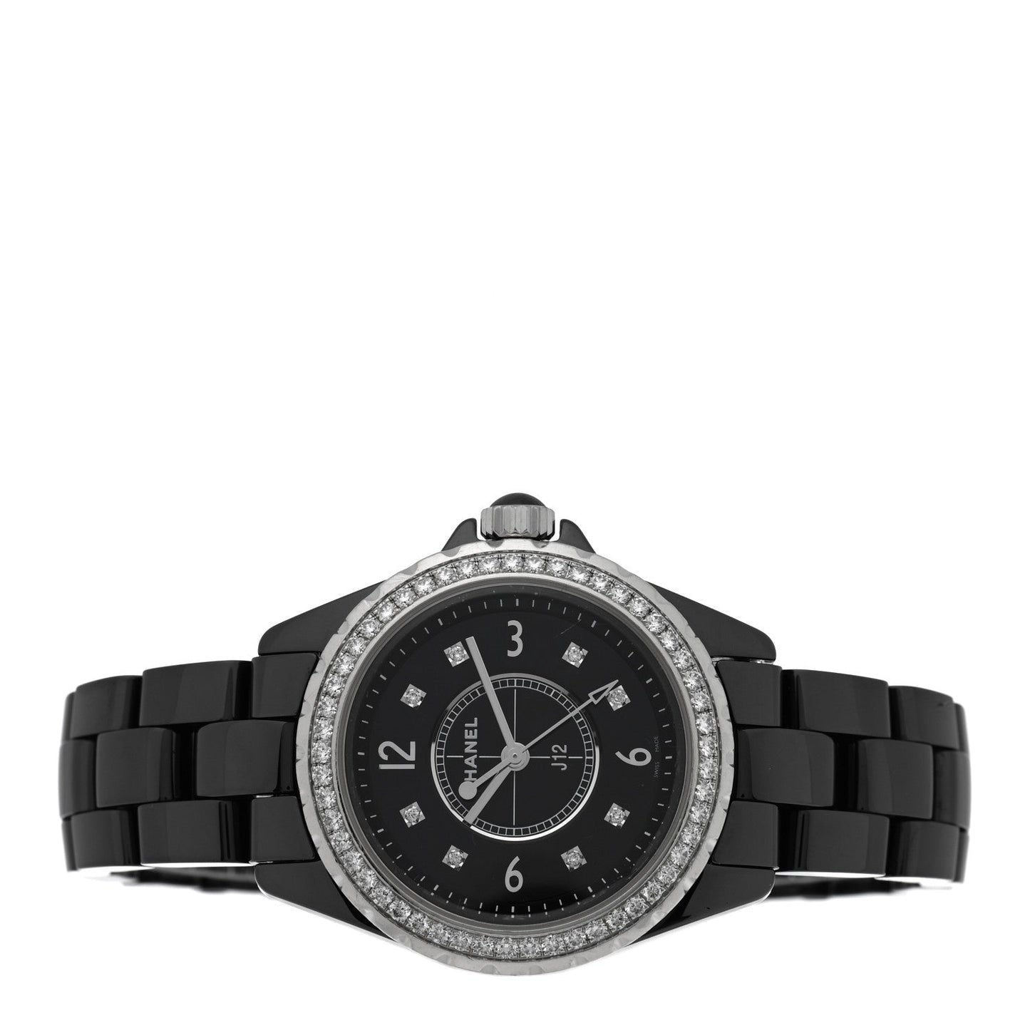 Stainless Steel Ceramic Diamond Bezel 33mm J12 Quartz Watch Black