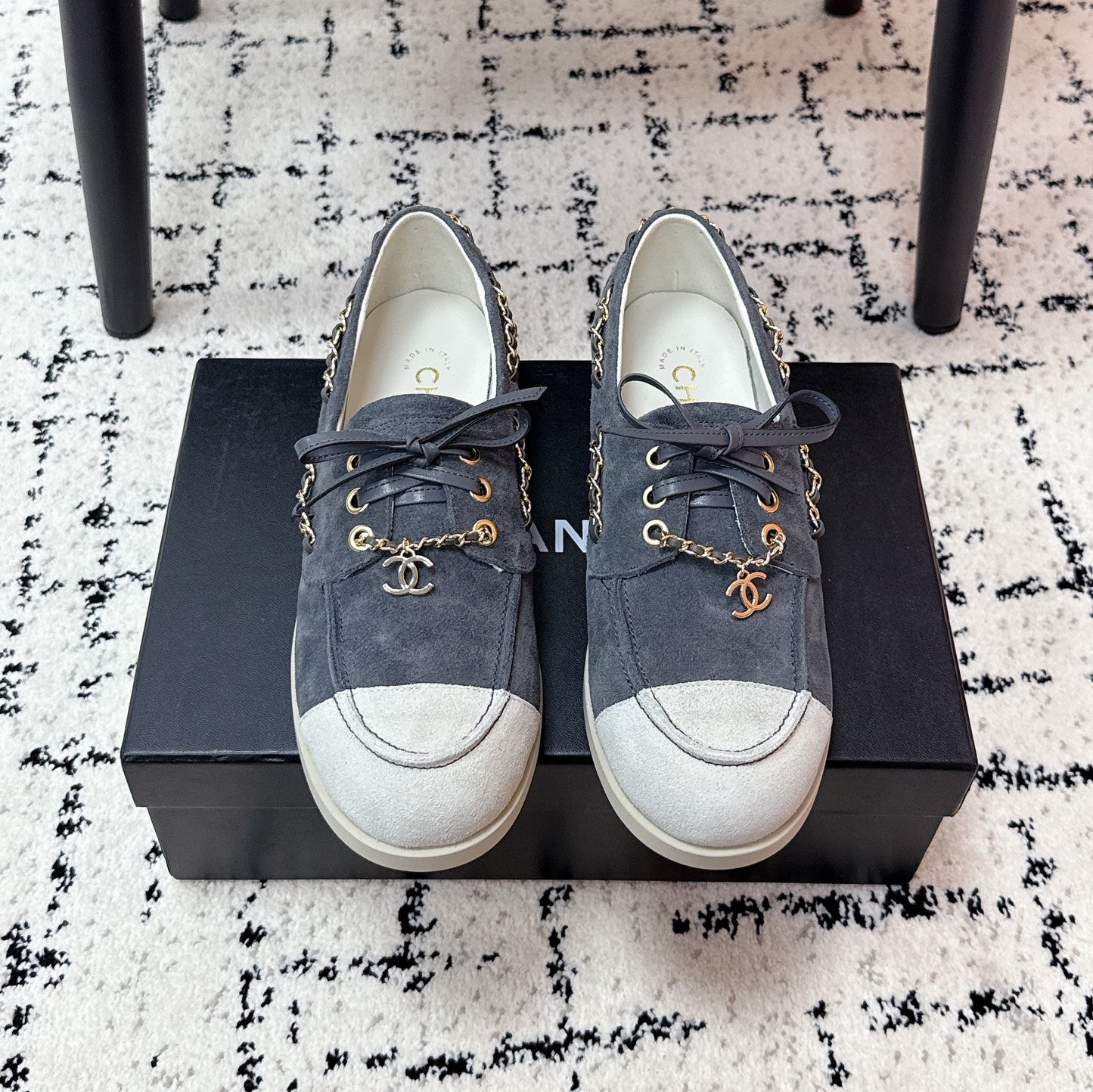 CC Cruise 25/26 Moccasins White Slate Blue Gray Suede