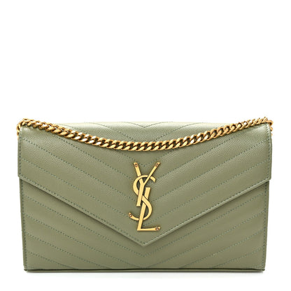 Grain De Poudre Matelasse Chevron Monogram Chain Wallet Light Sage