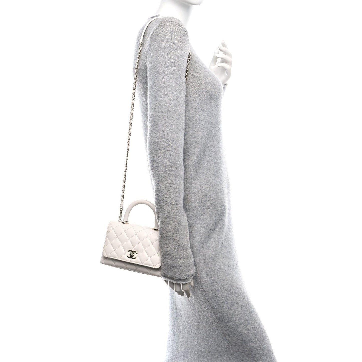 Caviar Quilted Extra Mini Coco Handle Flap White