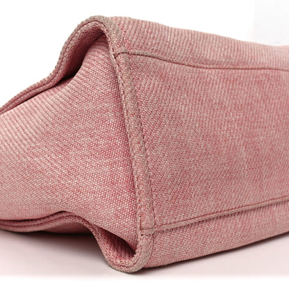 Woven Straw Raffia Medium Deauville Tote Pink White