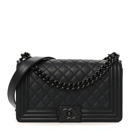 Calfskin Quilted Medium Boy Flap So Black