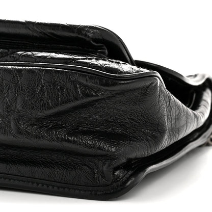 Crinkled Calfskin Matelasse Monogram Medium Niki Chain Satchel Black