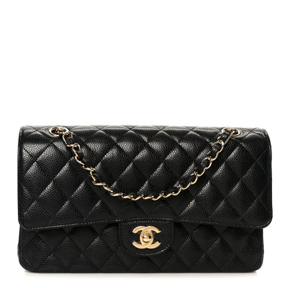 Caviar Quilted Medium Double Flap Black
