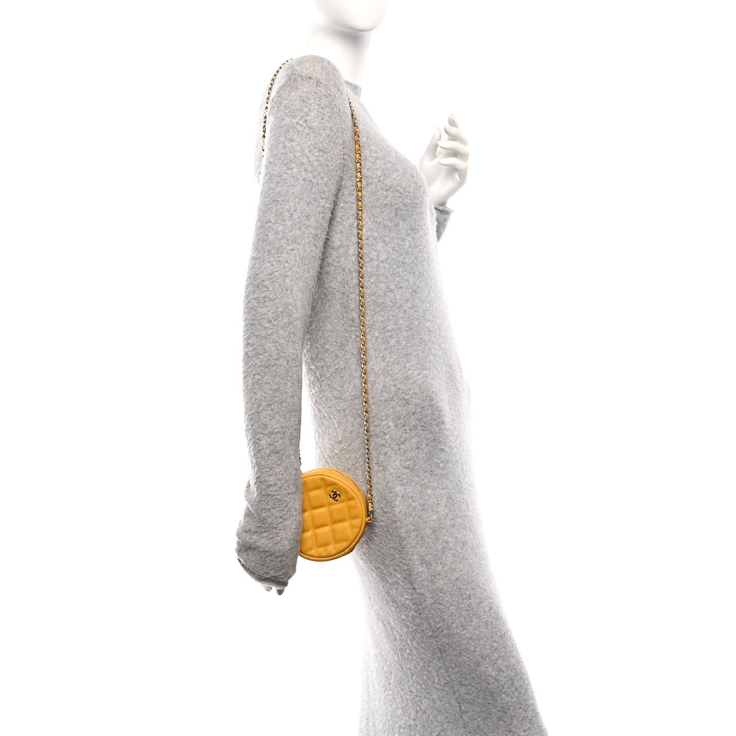 Caviar Quilted Round Clutch With Chain Yellow