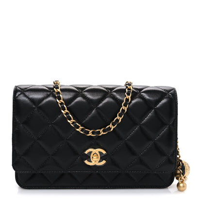 Lambskin Quilted CC Pearl Crush Wallet on Chain WOC Black