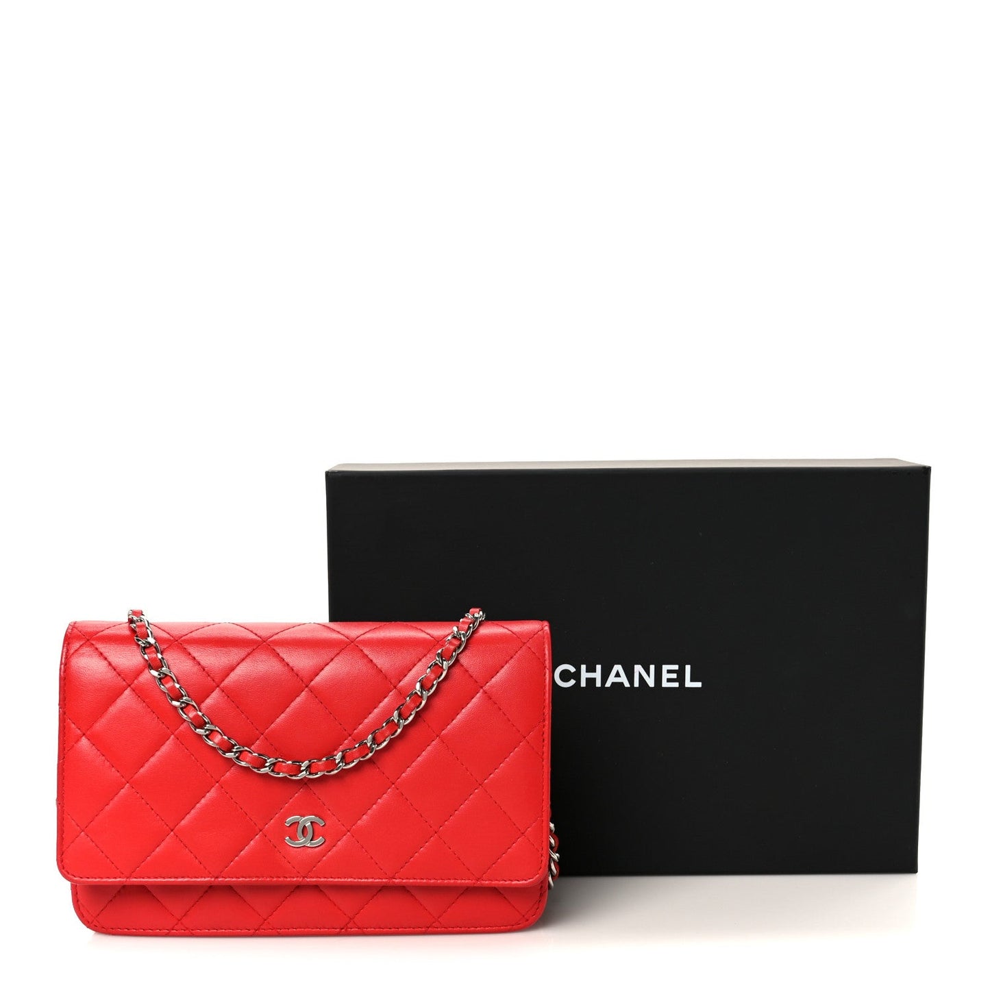 Lambskin Quilted Wallet On Chain WOC Red