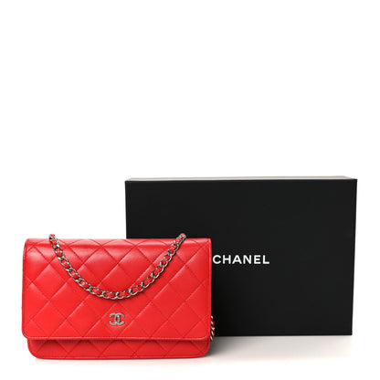 Lambskin Quilted Wallet On Chain WOC Red