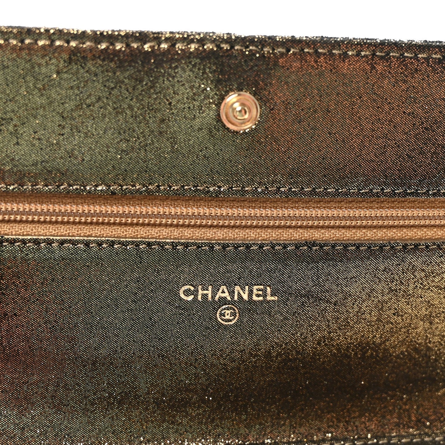 Iridescent Calfskin Quilted Tartan Button Wallet on Chain WOC Gold