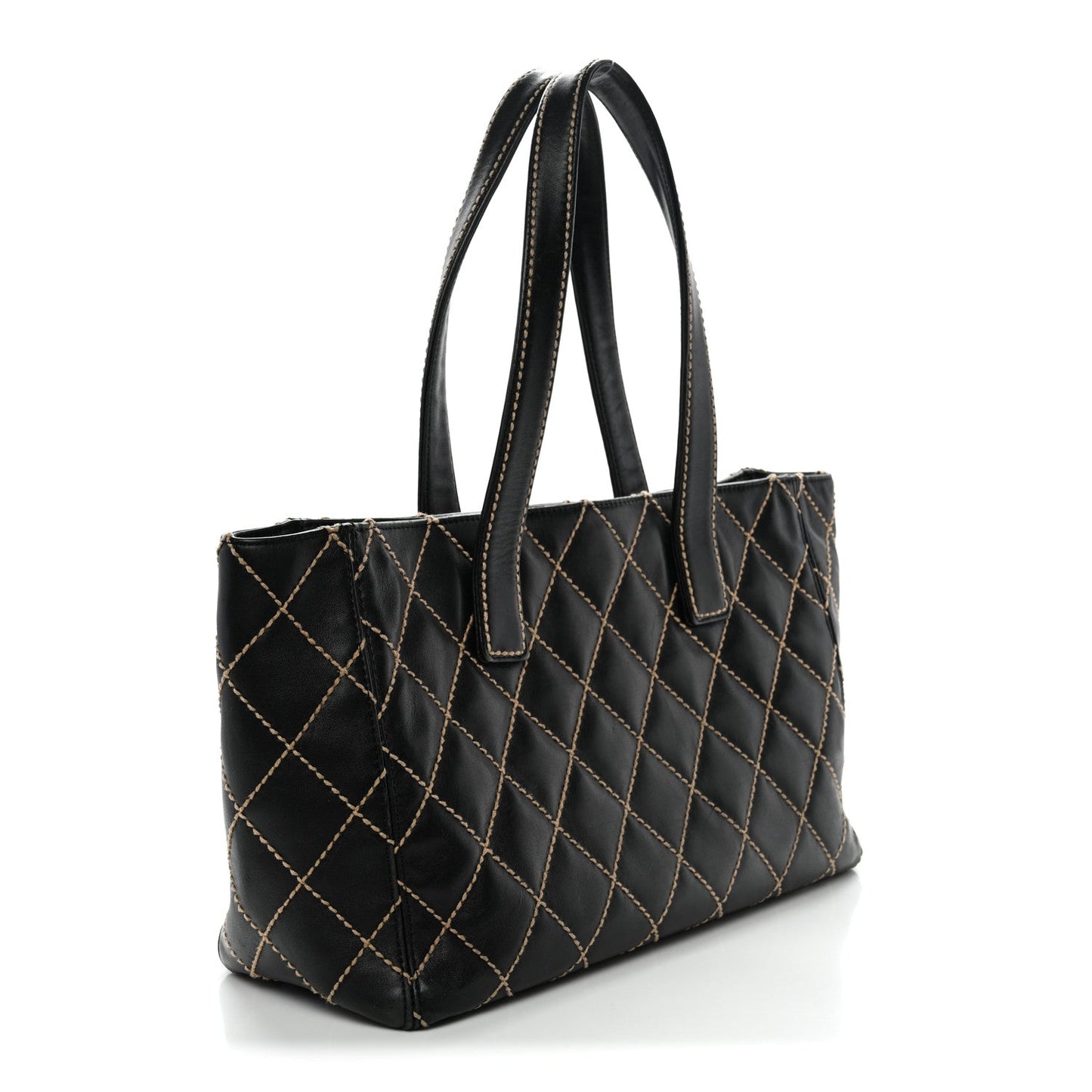 Calfskin Contrast Stitch Surpique Tote Black