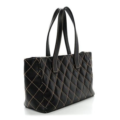 Calfskin Contrast Stitch Surpique Tote Black
