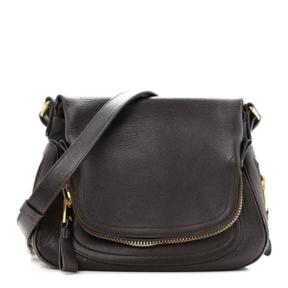 Grained Calfskin Medium Jennifer Crossbody Bag Brown