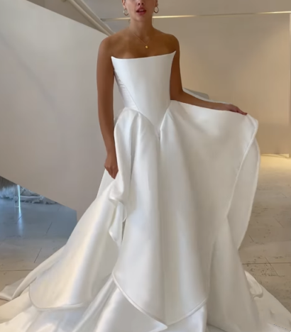 formaldressy-White satin off-the-shoulder long floor-length wedding dress prom dress gh5394