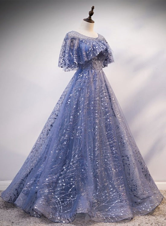 Blue Elegant A-Line Long Prom Dress, Blue Prom Gowns Graduation Dresses