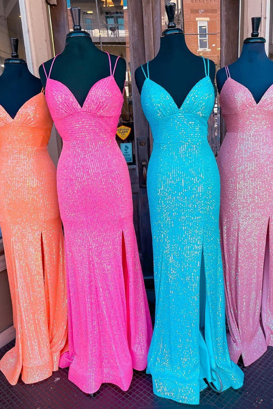 Long Pink Sparkle Sequins Prom Dresses Formal Evening Gowns     cg24879