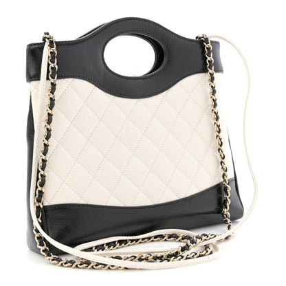 Patent Calfskin Quilted Mini 31 Shopping Bag White Black
