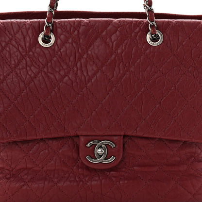 Crumpled Lambskin Quilted Large Tote Burgundy