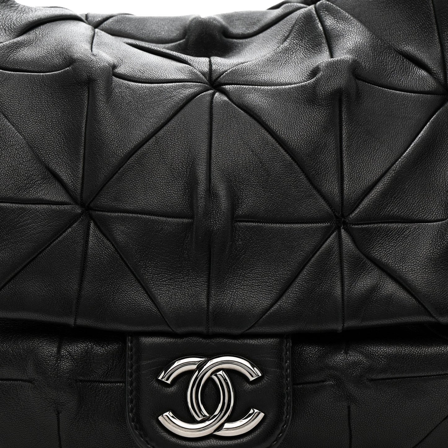 Lambskin Quilted Soft Squares Origami Flap Black