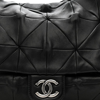 Lambskin Quilted Soft Squares Origami Flap Black