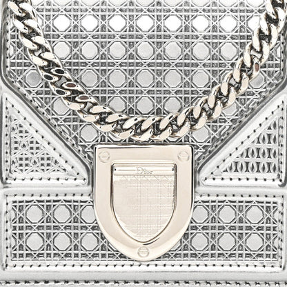 Metallic Patent Micro-Cannage Baby Diorama Flap Bag Silver