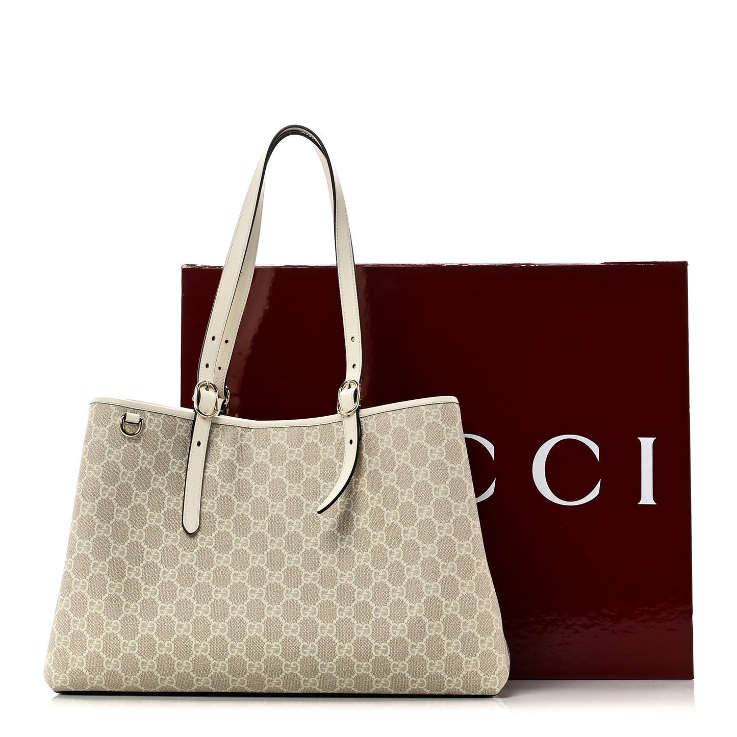 GG Supreme Monogram Emblem Large Tote Bag  Mystic White Oatmeal