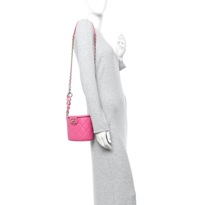 Lambskin Resin Elegant Chain Vanity Case Dark Pink