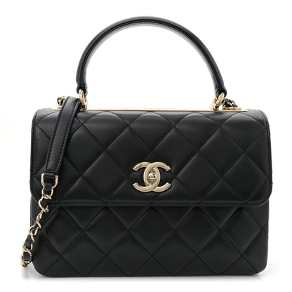 Lambskin Quilted Small Trendy CC Dual Handle Flap Bag Black