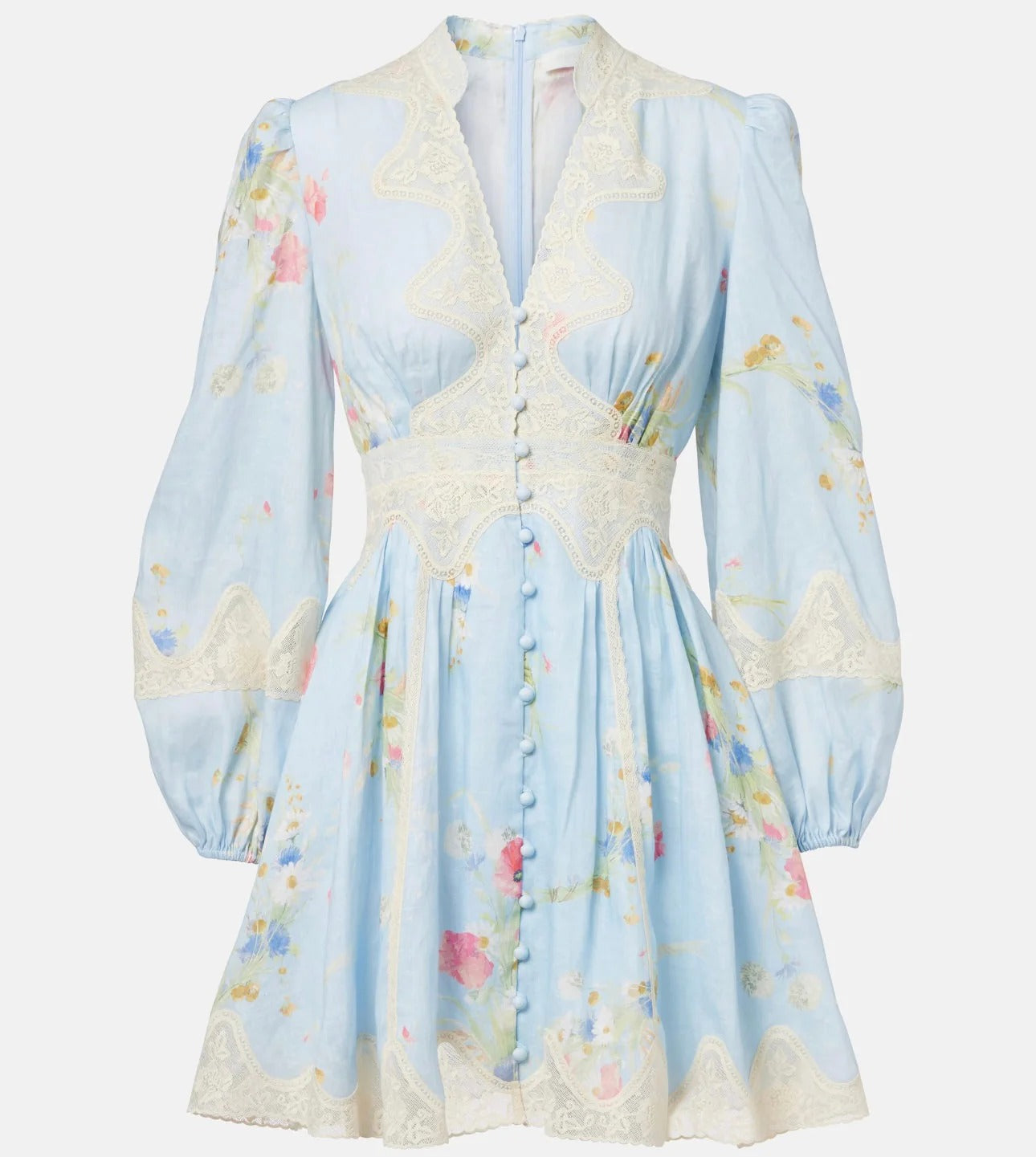 LONG-SLEEVE BLUE FLORAL DRESS