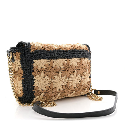 Raffia Azalea Calfskin Crochet Flower Small GG Marmont Shoulder Bag Natural Ecru Black